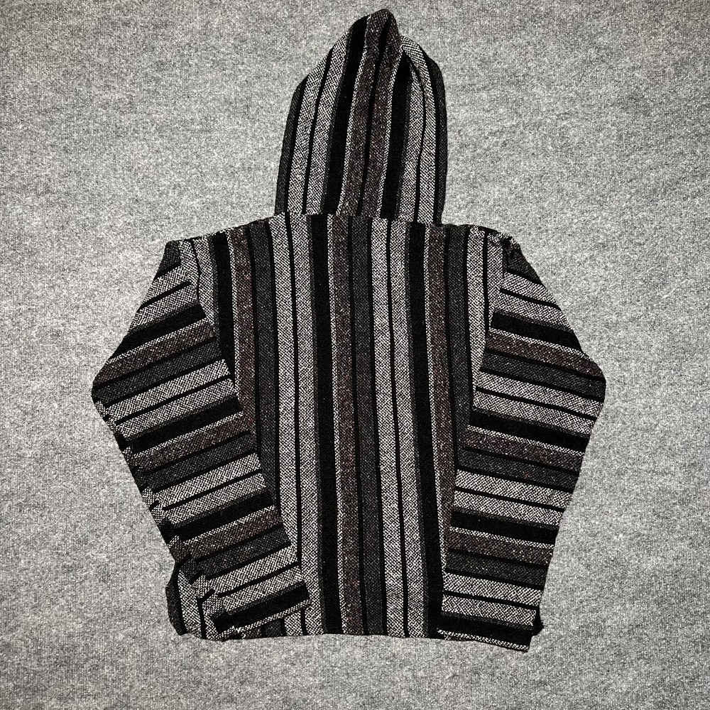Earthbound Trading Co Sz L 42 Gray Poncho Baha Mexican Hoodie Pullover Molina - Picture 8 of 10